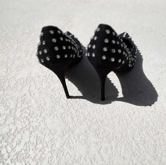 Aldo black suede studded rhinestone pointy toe stiletto - Picture 3 of 16